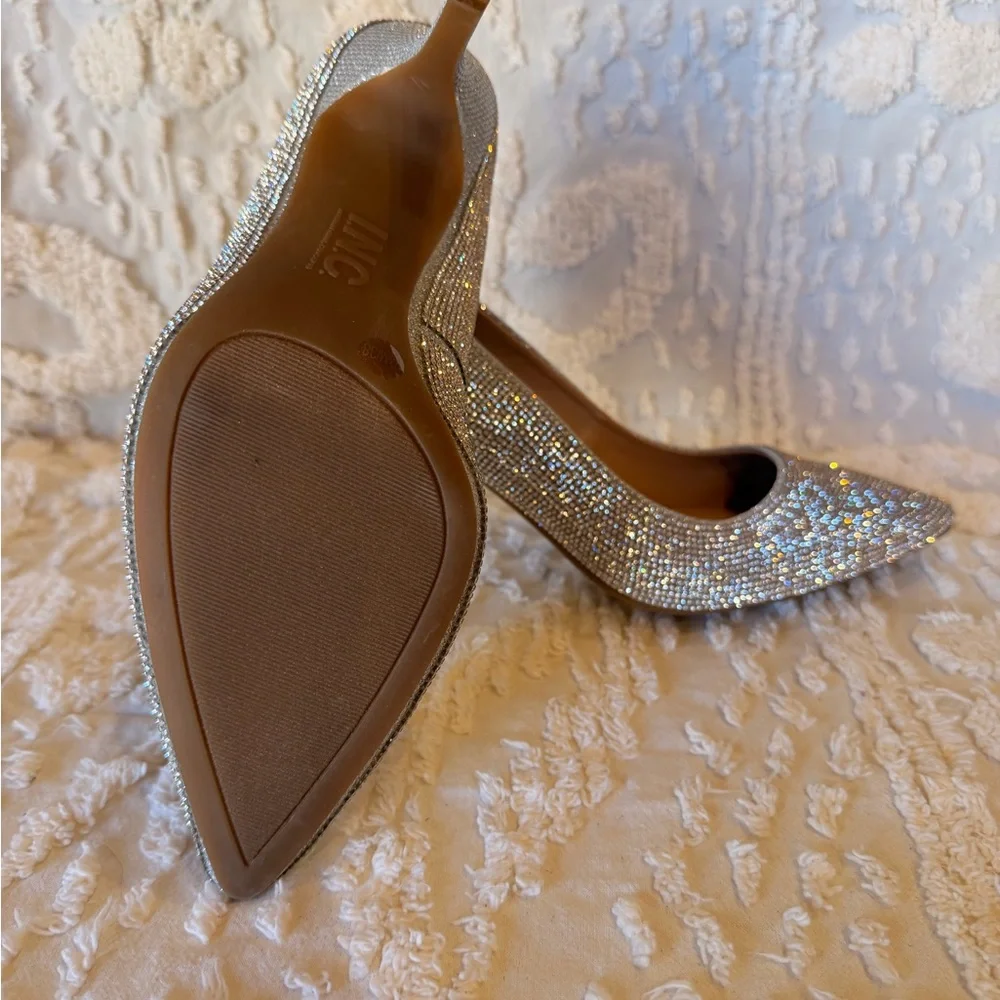 INC International Concepts Champagne Crystal Pointed-Toe Heels #523